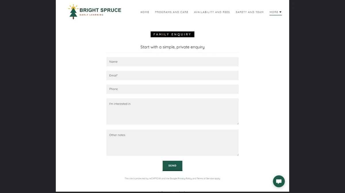 Finished Family enquiry example — privacy-cropped excerpt