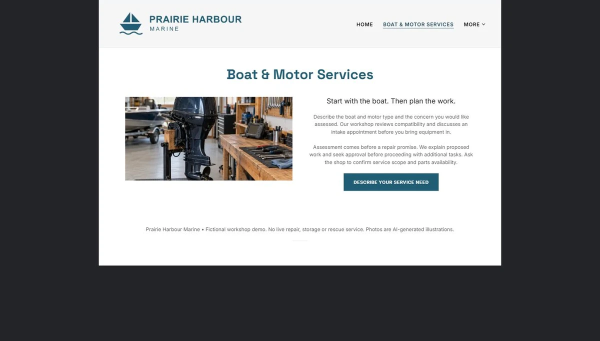 Finished Boat & Motor Services example — privacy-cropped excerpt