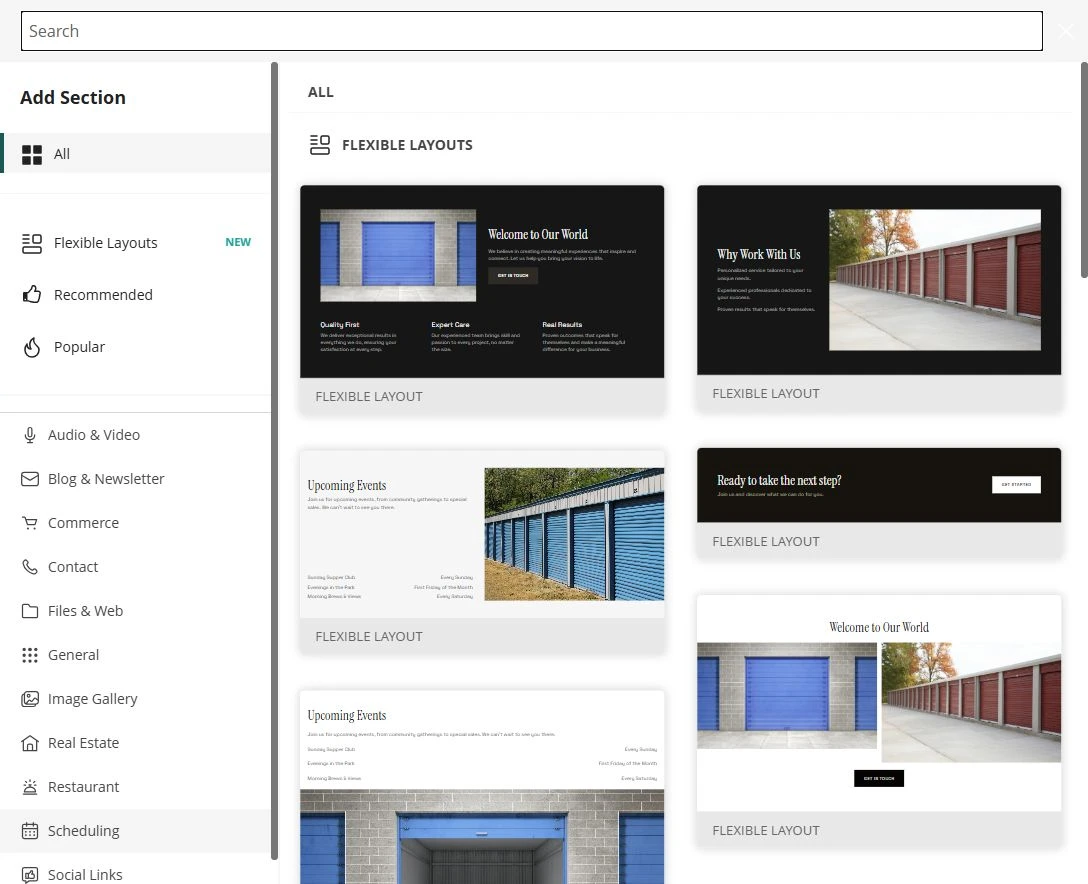 Storage · Add Section library — privacy-cropped excerpt
