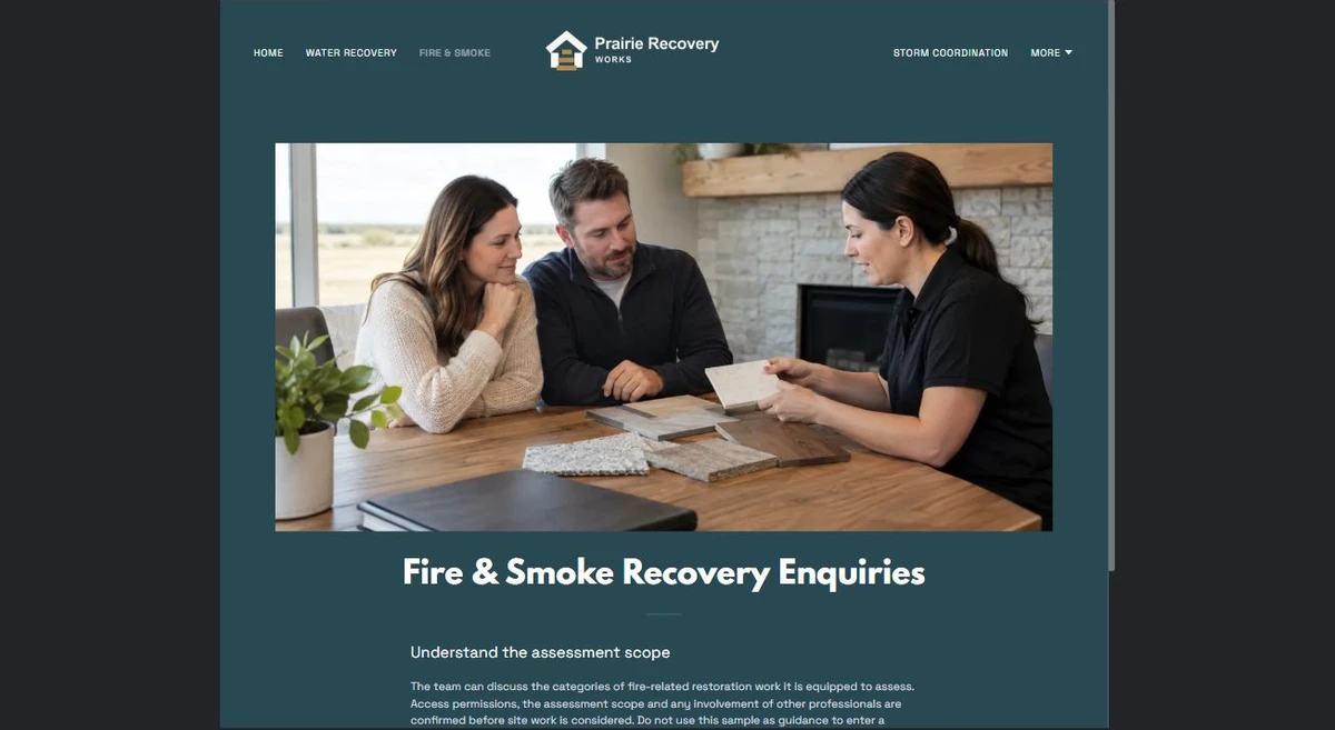 Finished Fire & Smoke Recovery Enquiries example — privacy-cropped excerpt