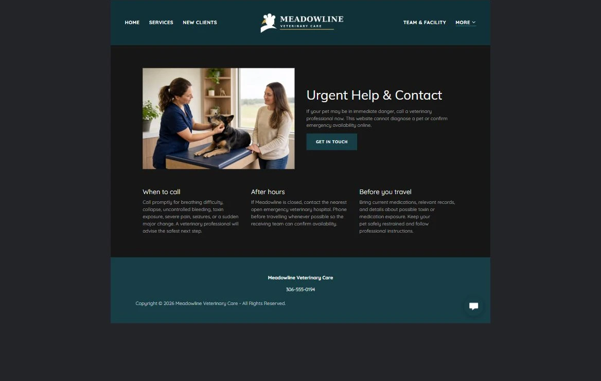 Finished Urgent help and contact example — privacy-cropped excerpt