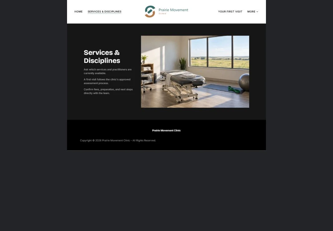 Finished Services & Disciplines example — privacy-cropped excerpt