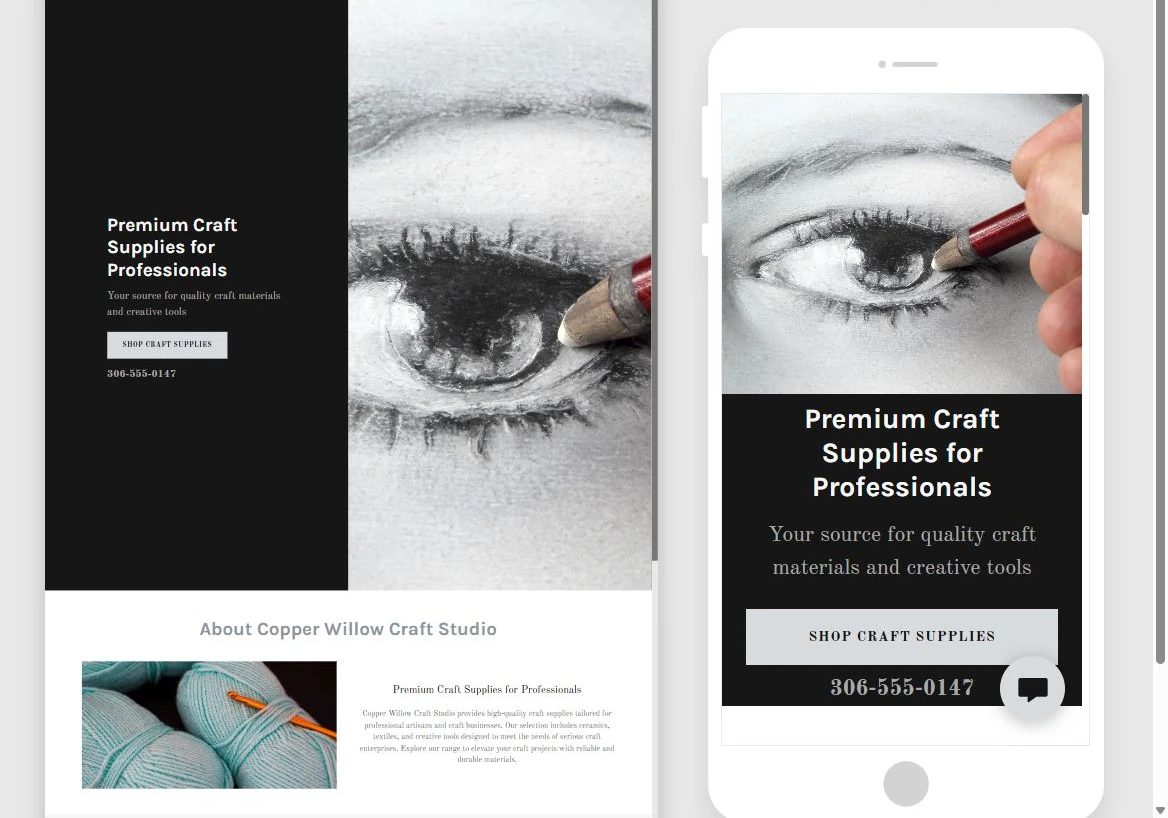 Watch the first site take shape for Copper Willow Craft Studio in Website Builder — privacy-cropped excerpt