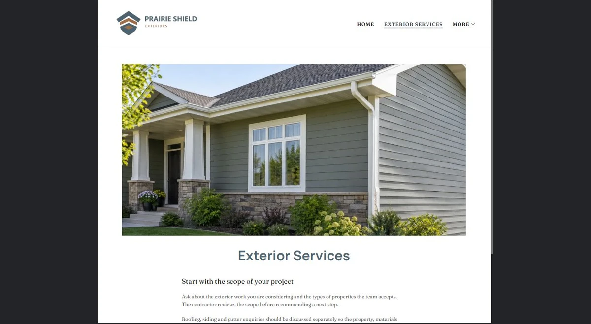 Finished Exterior Services example — privacy-cropped excerpt