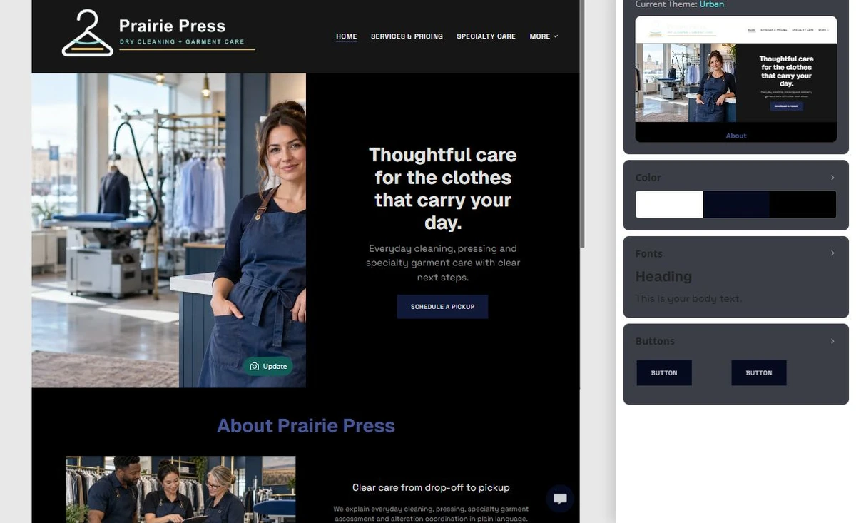 Prairie Press Builder screenshots — privacy-cropped excerpt