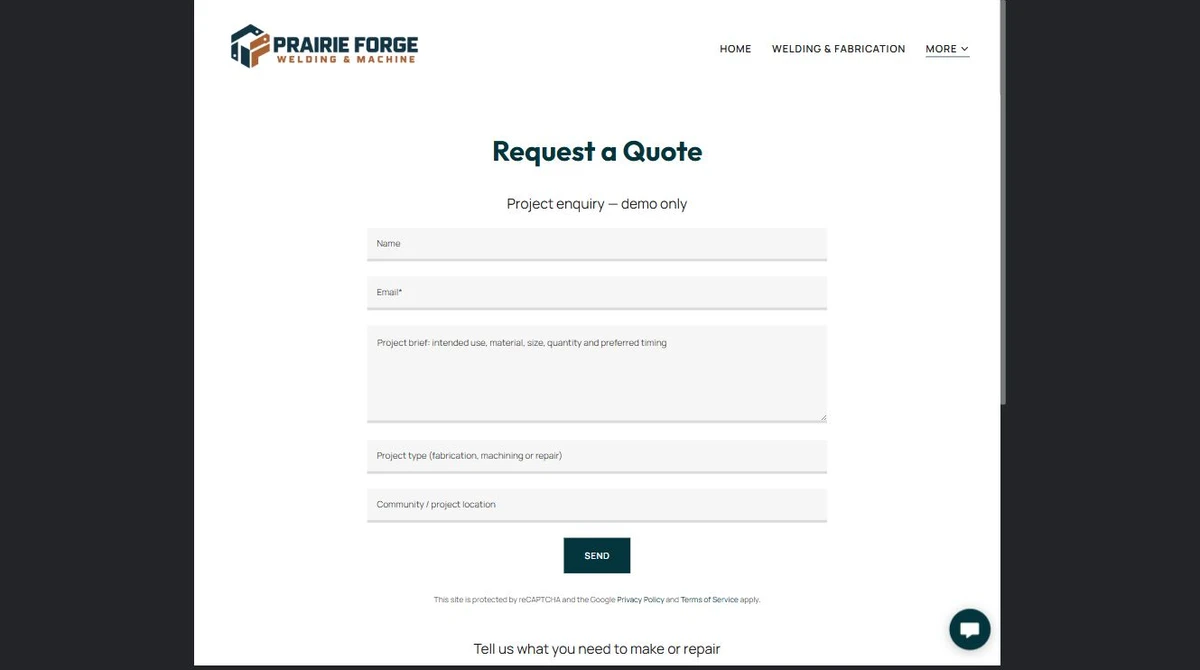 Finished Request a Quote example — privacy-cropped excerpt
