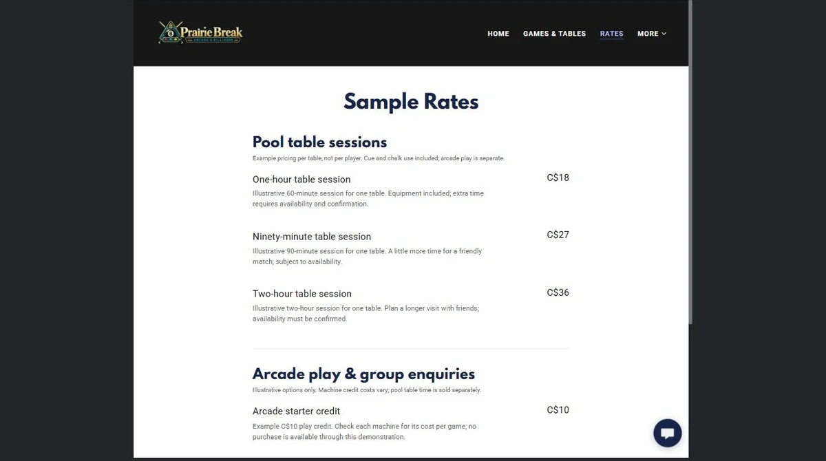 Finished Rates example — privacy-cropped excerpt