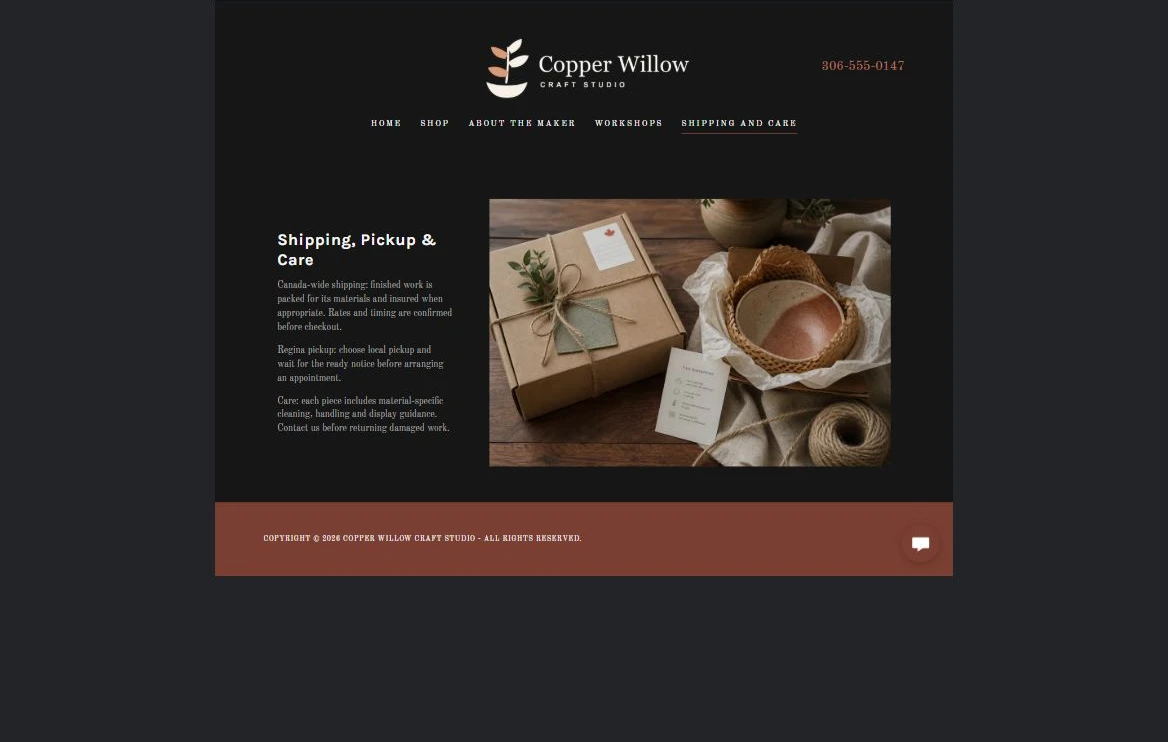 Finished Shipping and Care example — privacy-cropped excerpt