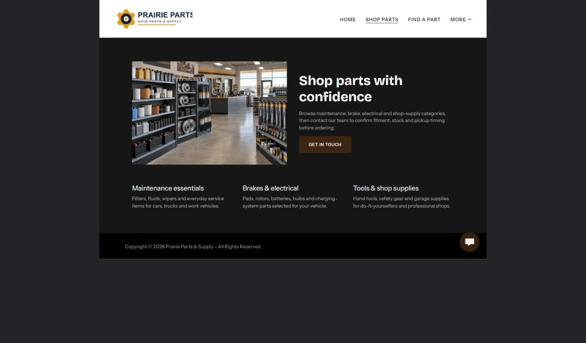 Finished Shop Parts example — privacy-cropped excerpt
