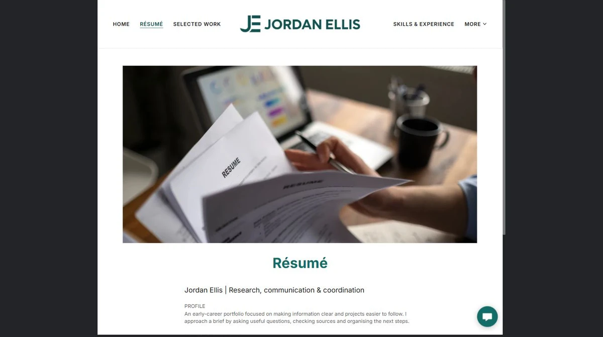 Finished Résumé example — privacy-cropped excerpt
