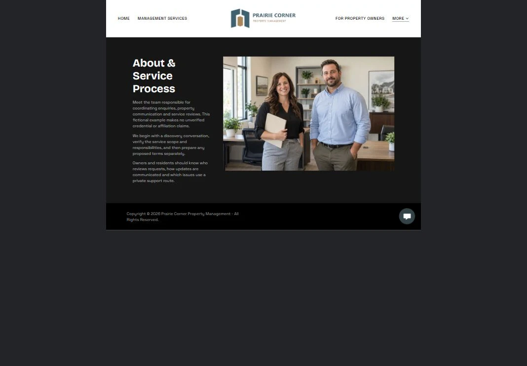 Finished About & Service Process example — privacy-cropped excerpt