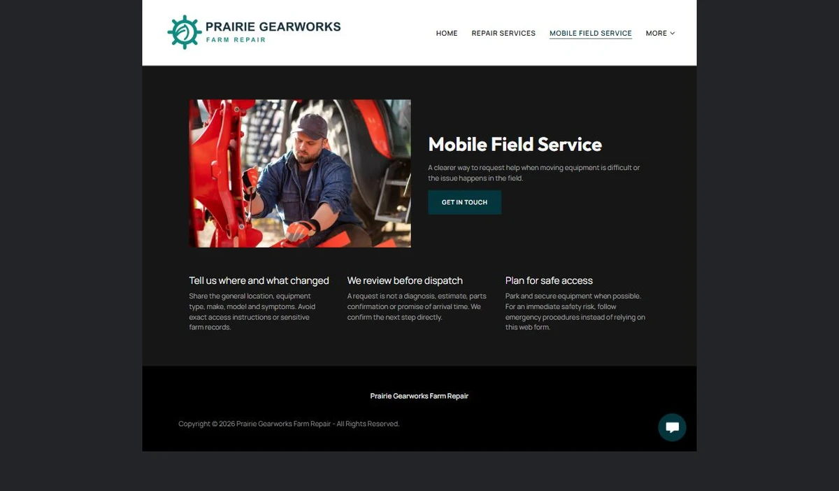 Finished Mobile Field Service example — privacy-cropped excerpt