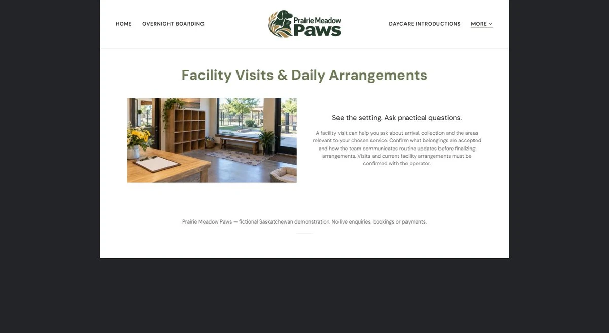 Finished Facility Visits & Daily Arrangements example — privacy-cropped excerpt