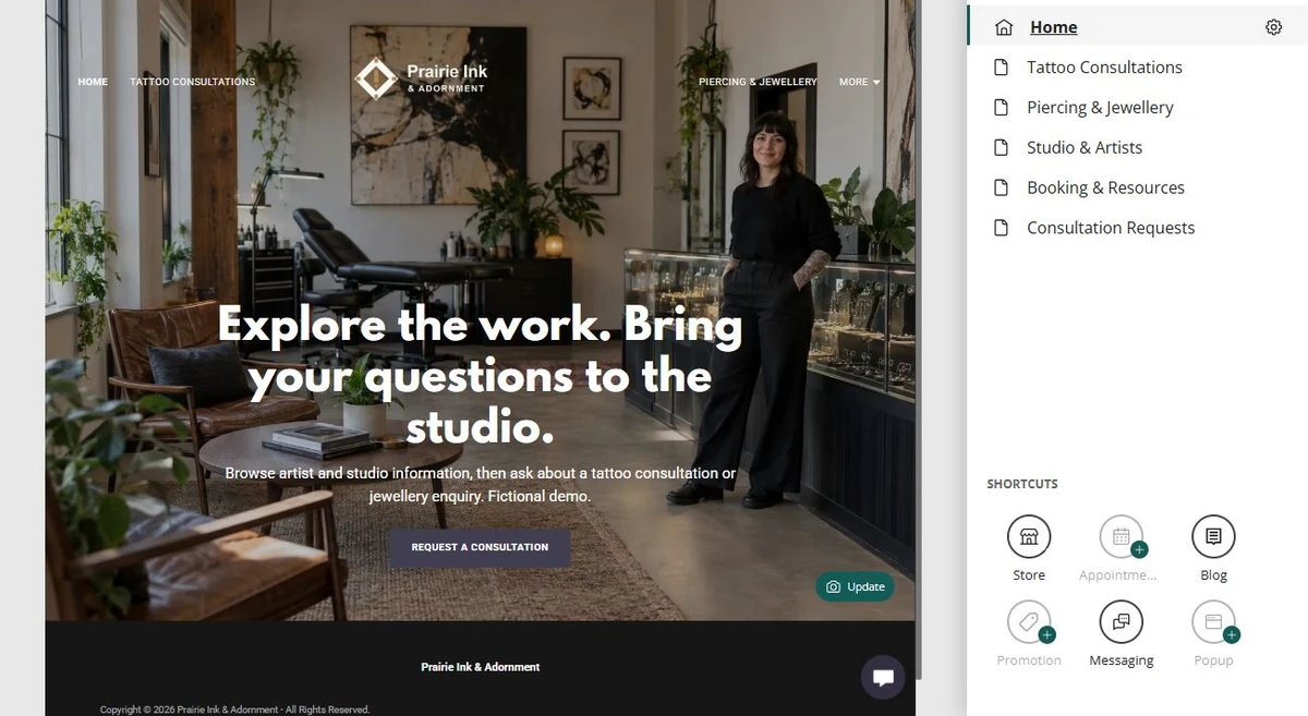 Studio · Six-page navigation — privacy-cropped excerpt