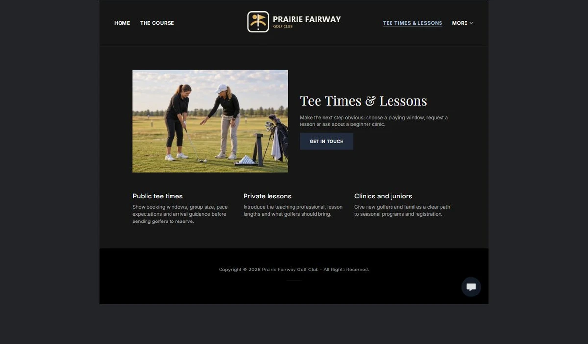 Finished Tee Times & Lessons example — privacy-cropped excerpt