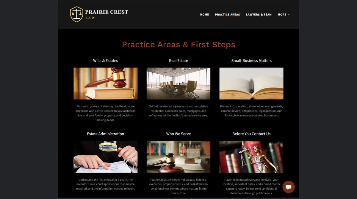 Finished Practice areas example — privacy-cropped excerpt