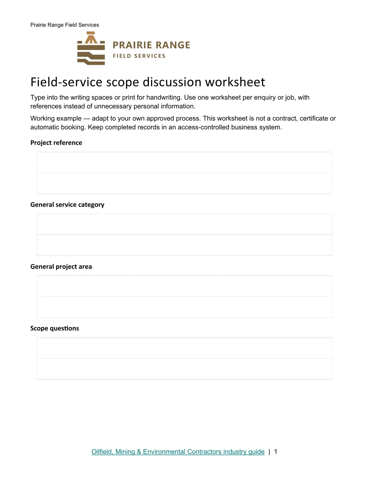 Field-service scope discussion worksheet · Page 1