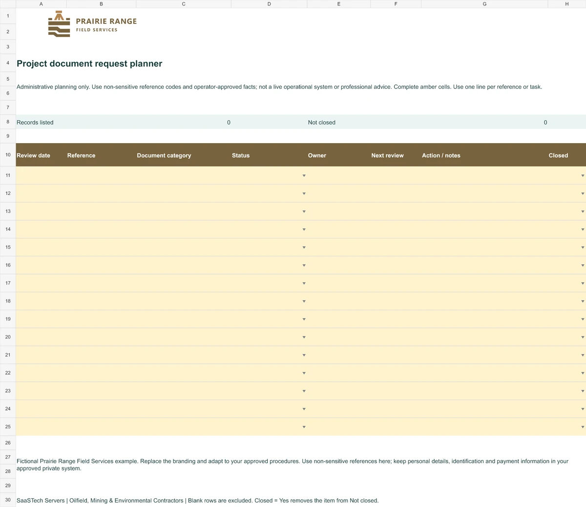 Project document request planner
