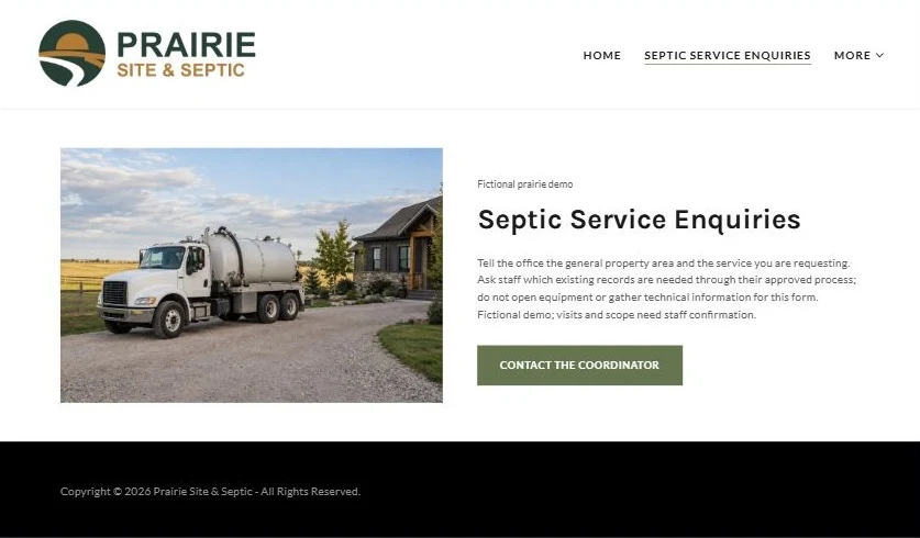 Finished Septic Service Enquiries example