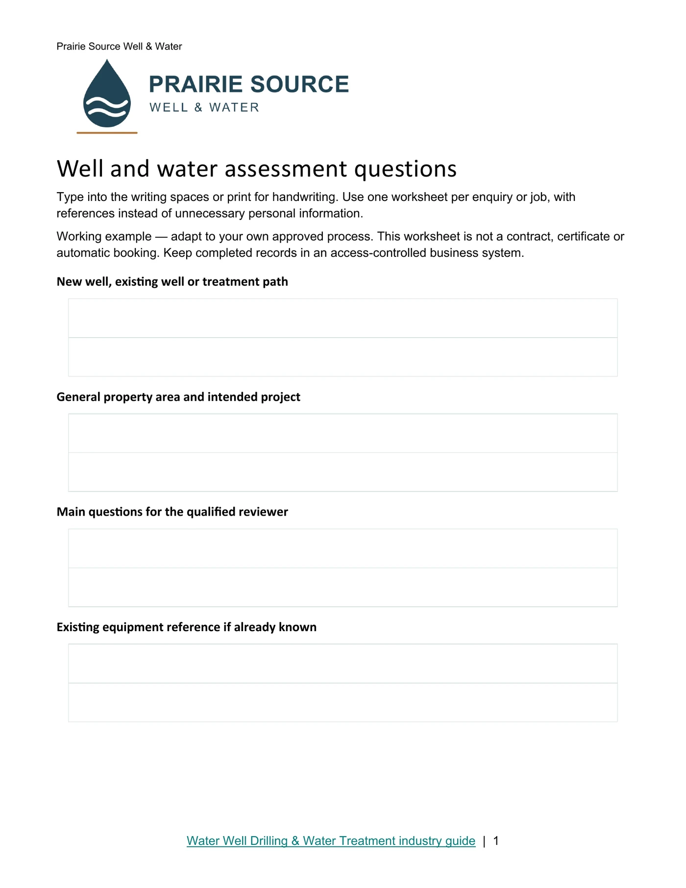 Well and water assessment questions · Page 1