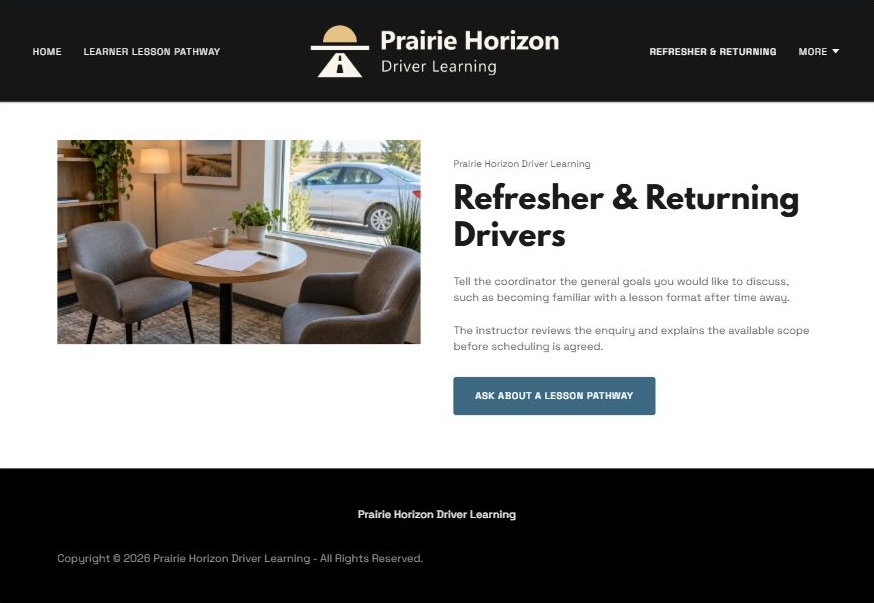 Captured first-screen Refresher & Returning Drivers example