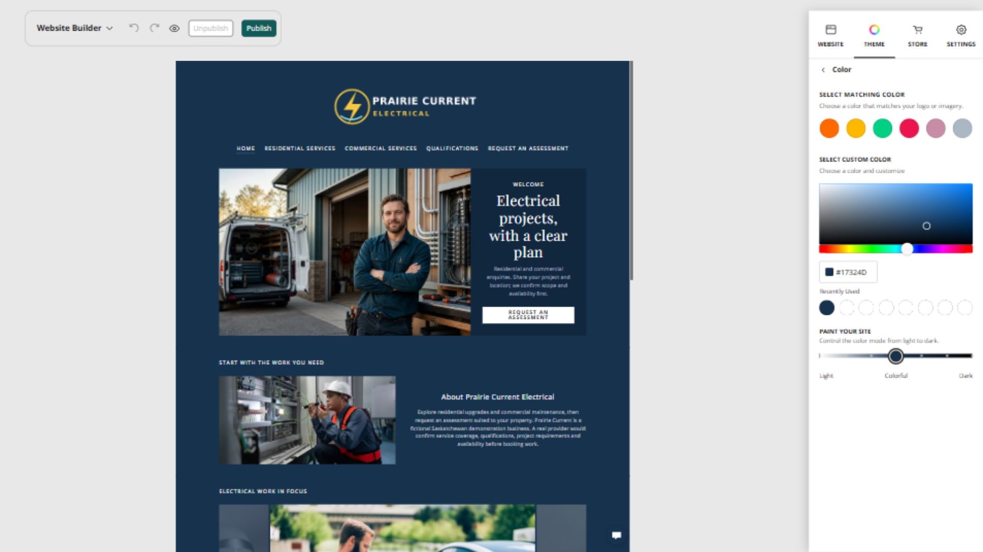Prairie Current Electrical desktop home page at Paint your site position 4: Colourful midpoint
