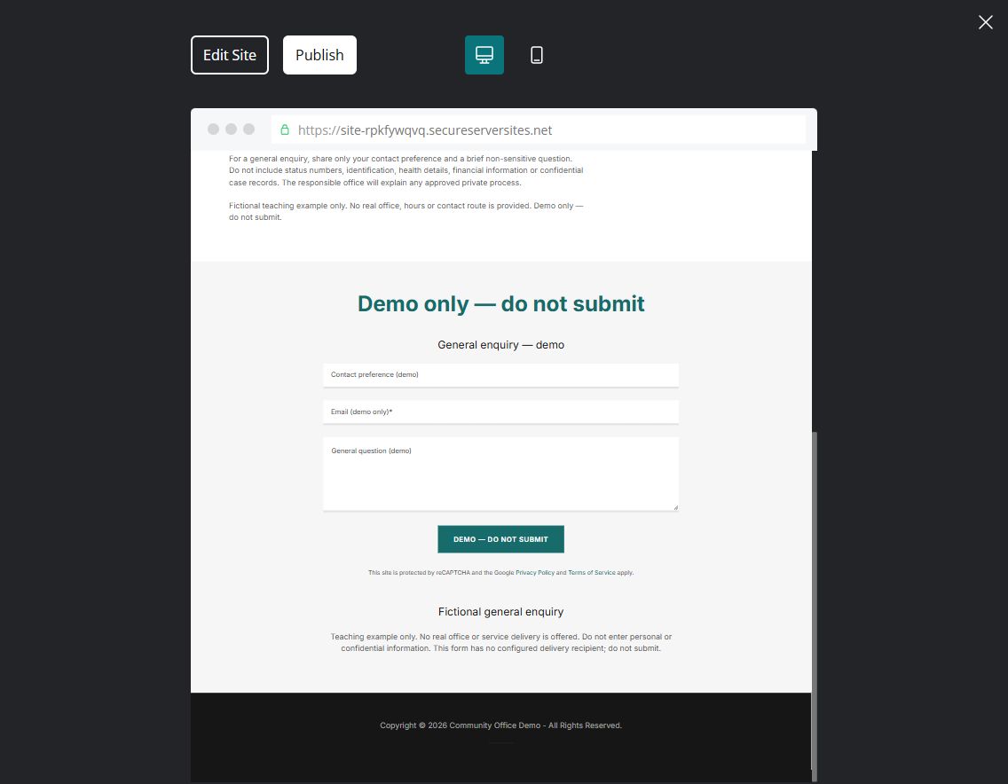 Demonstration general enquiry — desktop