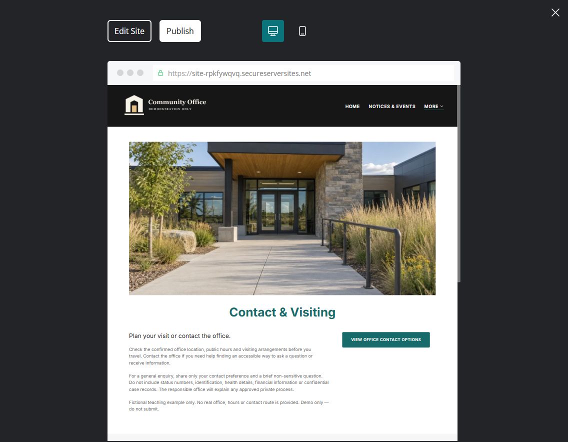 Captured first-screen Contact & Visiting example