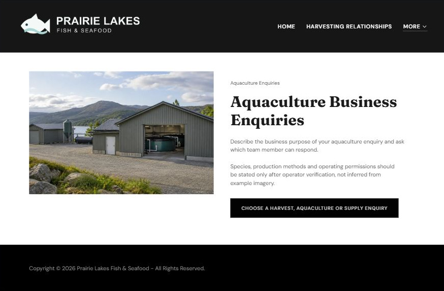 Captured first-screen Aquaculture Business Enquiries example