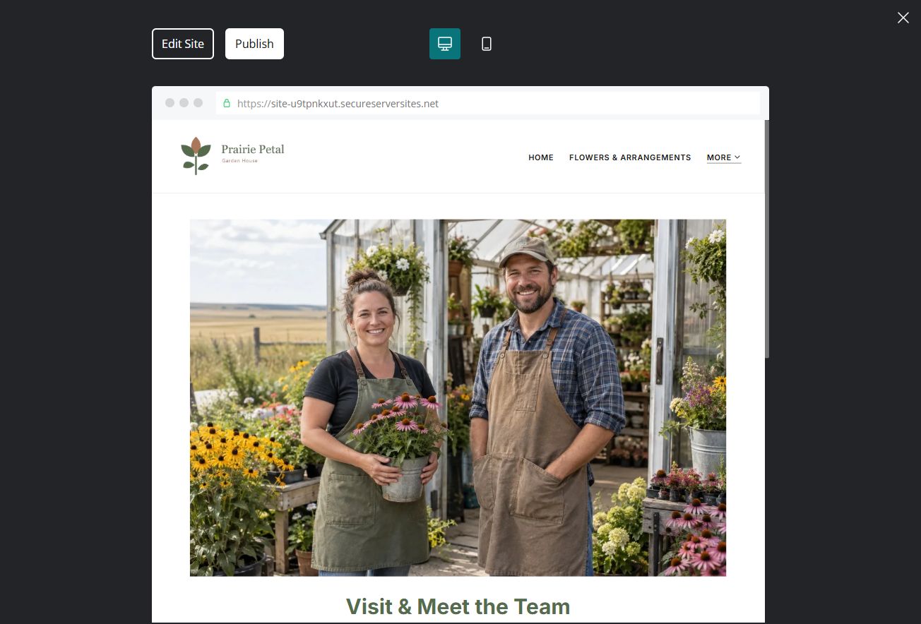Captured first-screen Visit & Meet the Team example