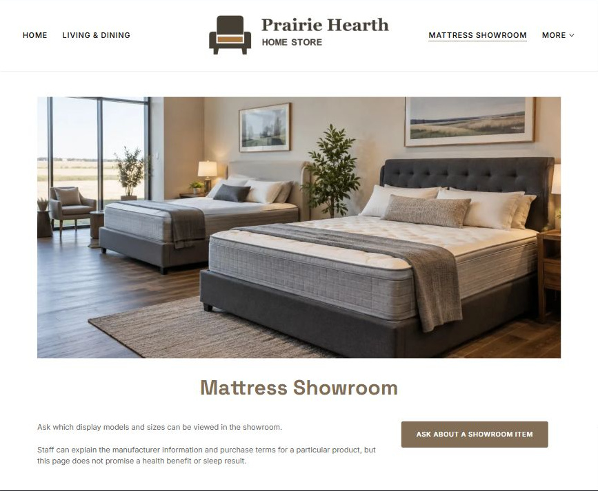 Captured first-screen Mattress Showroom example