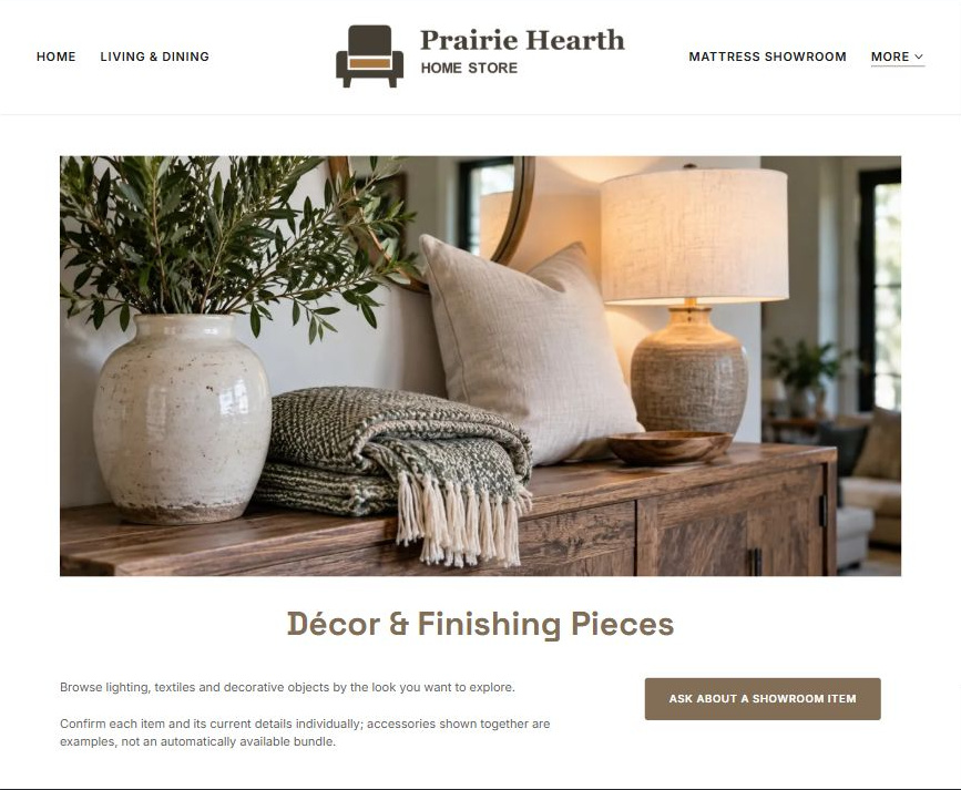 Captured first-screen Décor & Finishing Pieces example