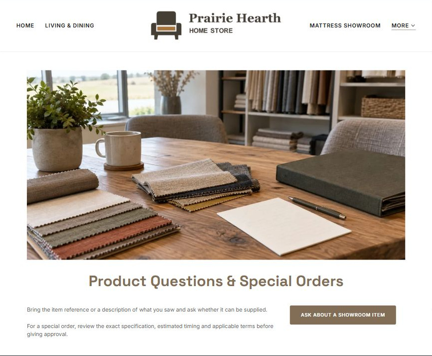 Captured first-screen Product Questions & Special Orders example