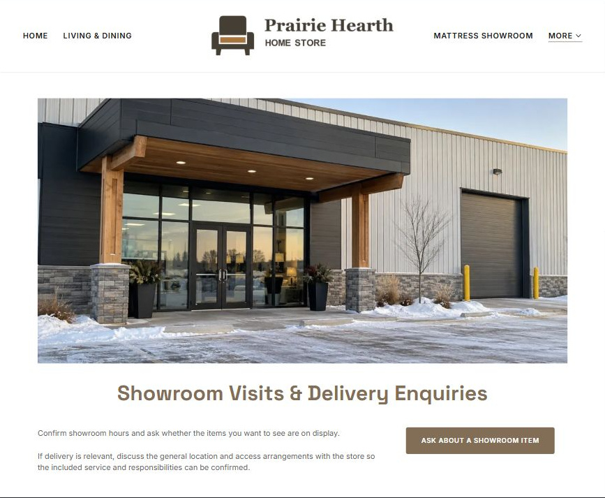Captured first-screen Showroom Visits & Delivery Enquiries example