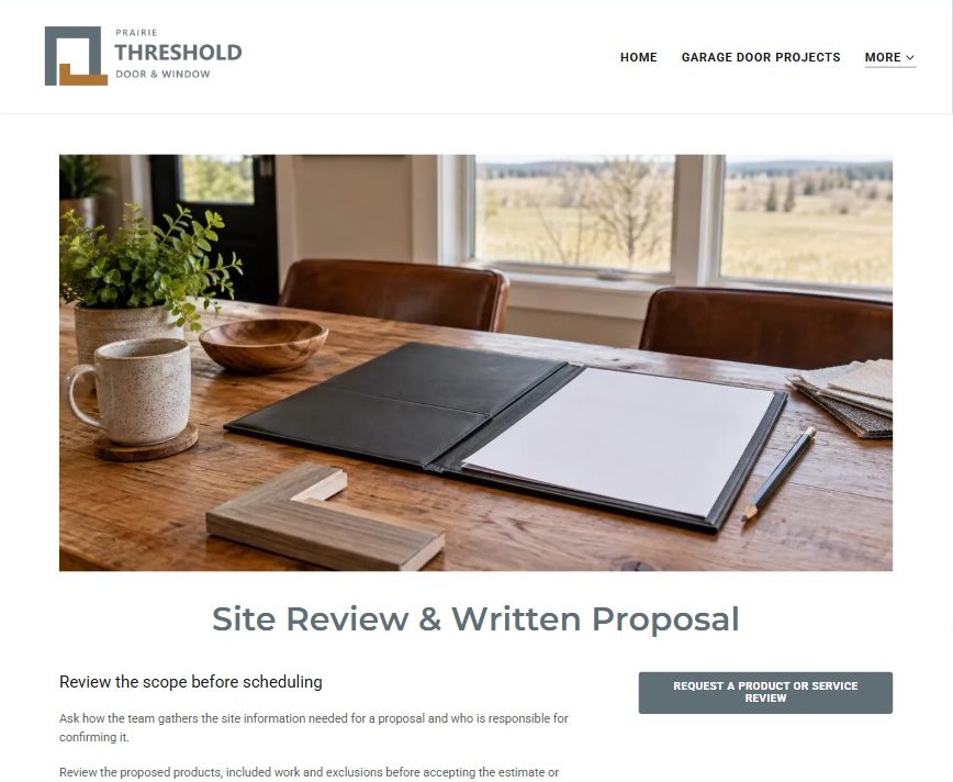 Captured first-screen Site Review & Written Proposal example