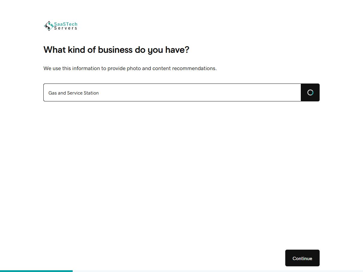 First setup · Choose the business category