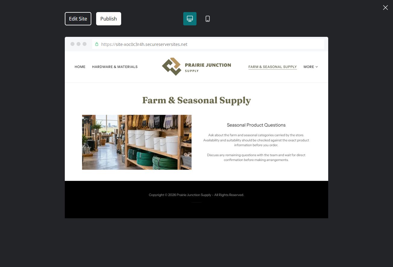 Captured first-screen Farm & Seasonal Supply example