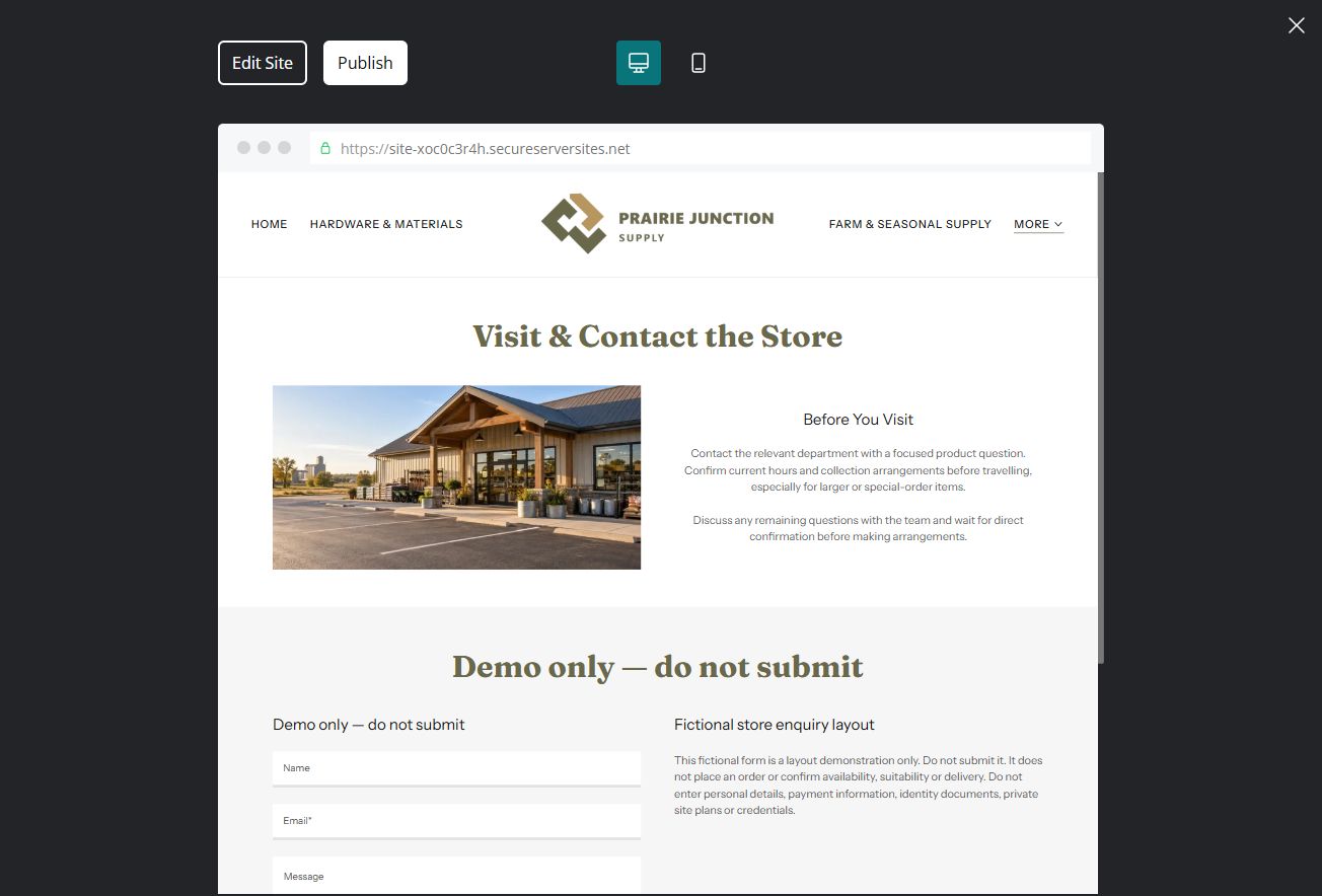 Captured first-screen Visit & Contact the Store example