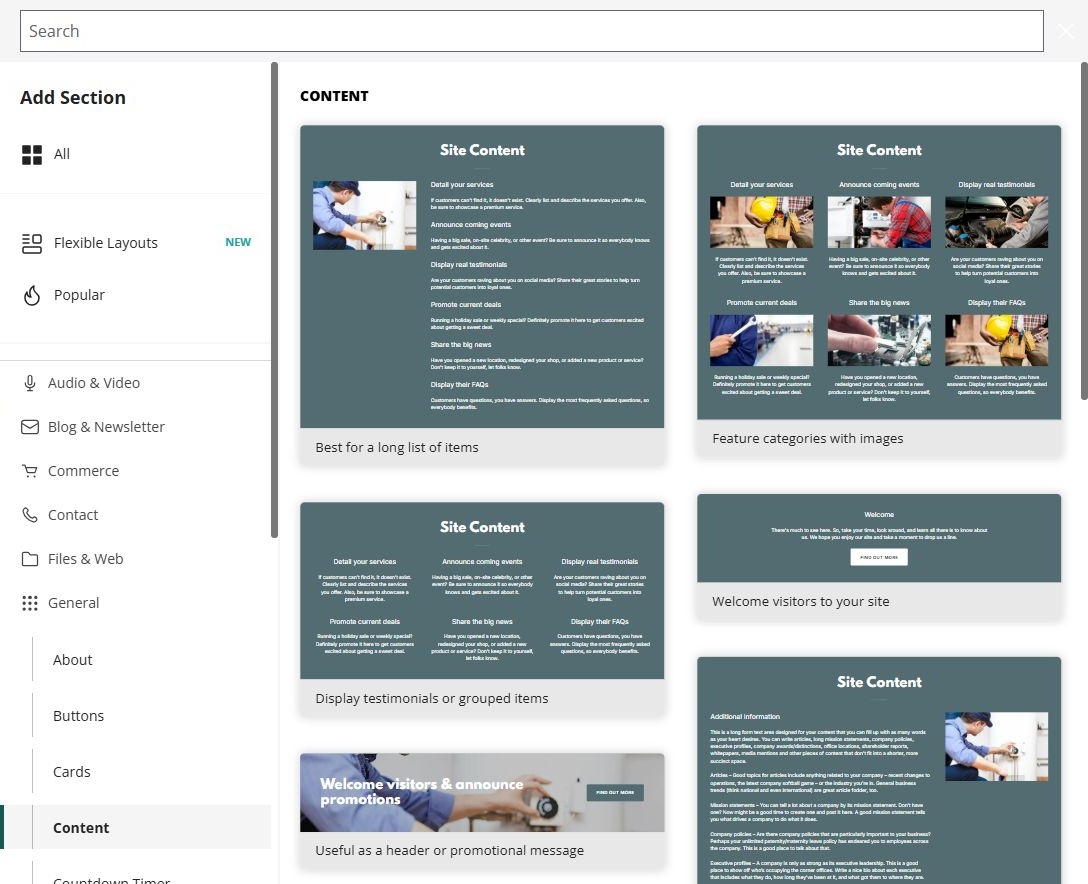 Editor · General Content layouts