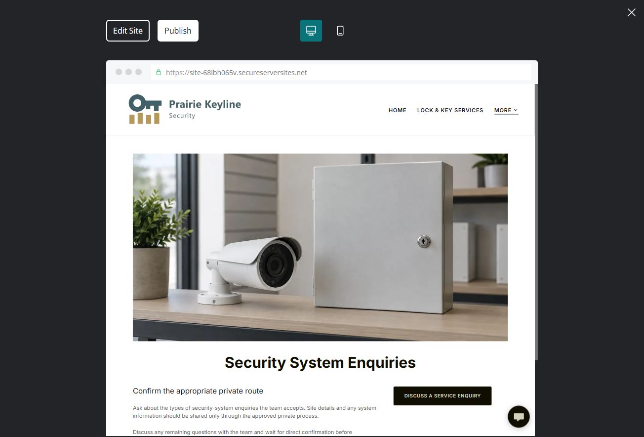 Captured first-screen Security System Enquiries example