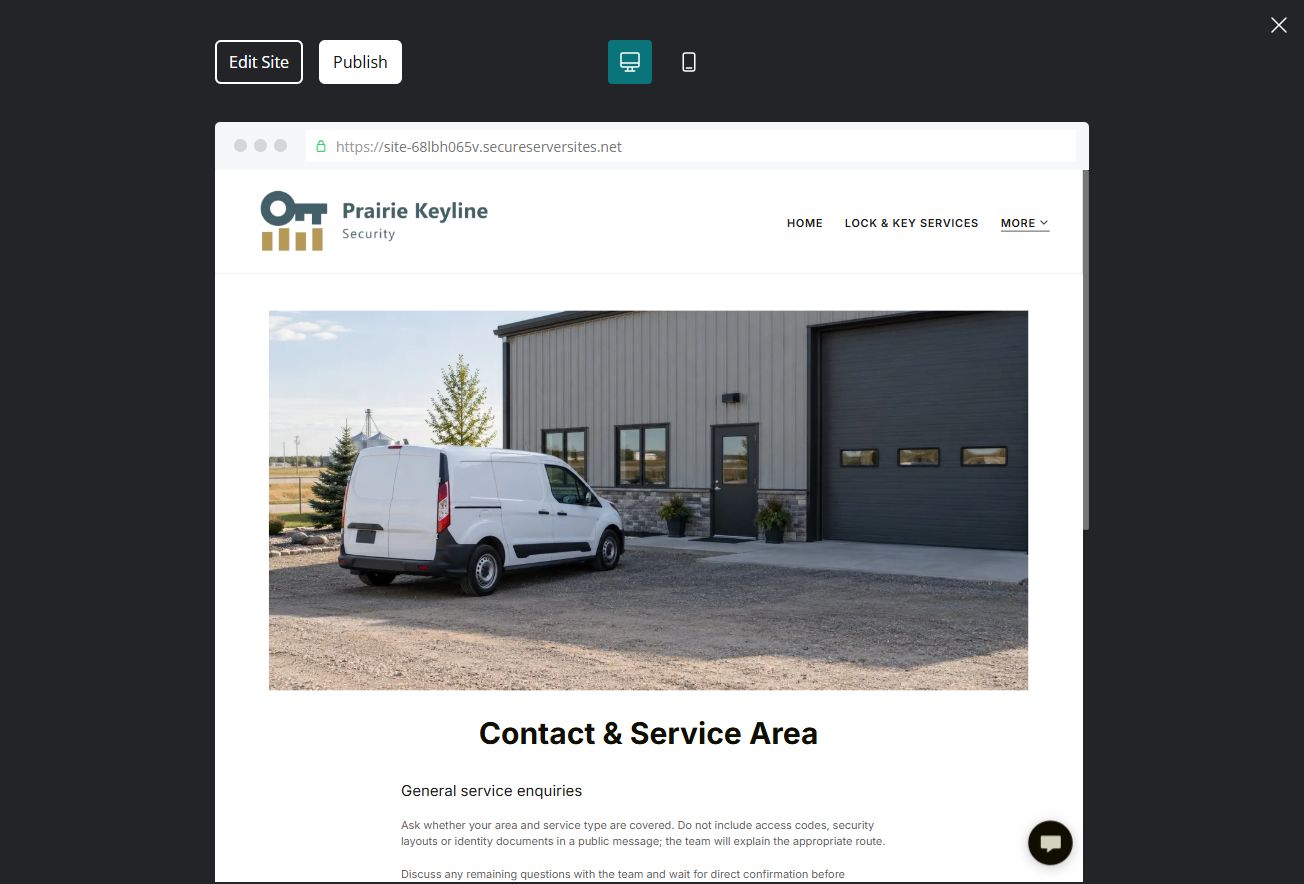 Captured first-screen Contact & Service Area example