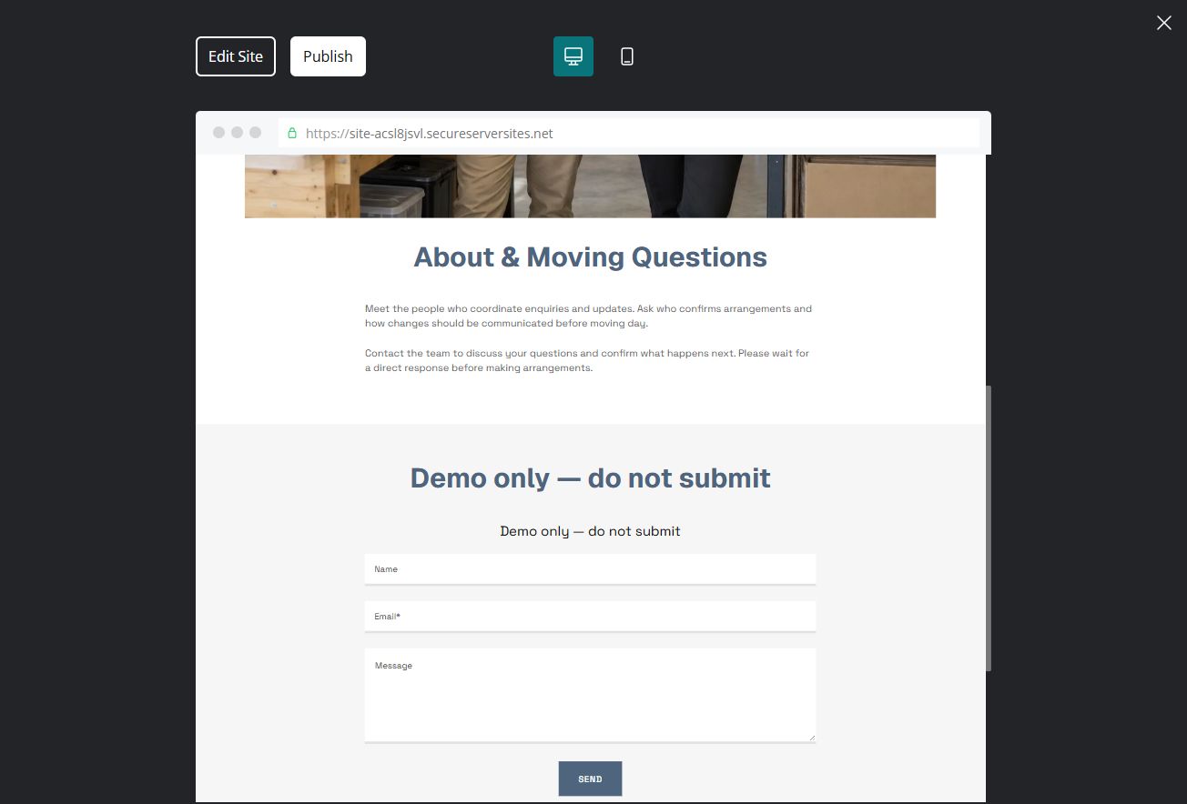 Demonstration moving enquiry — Desktop