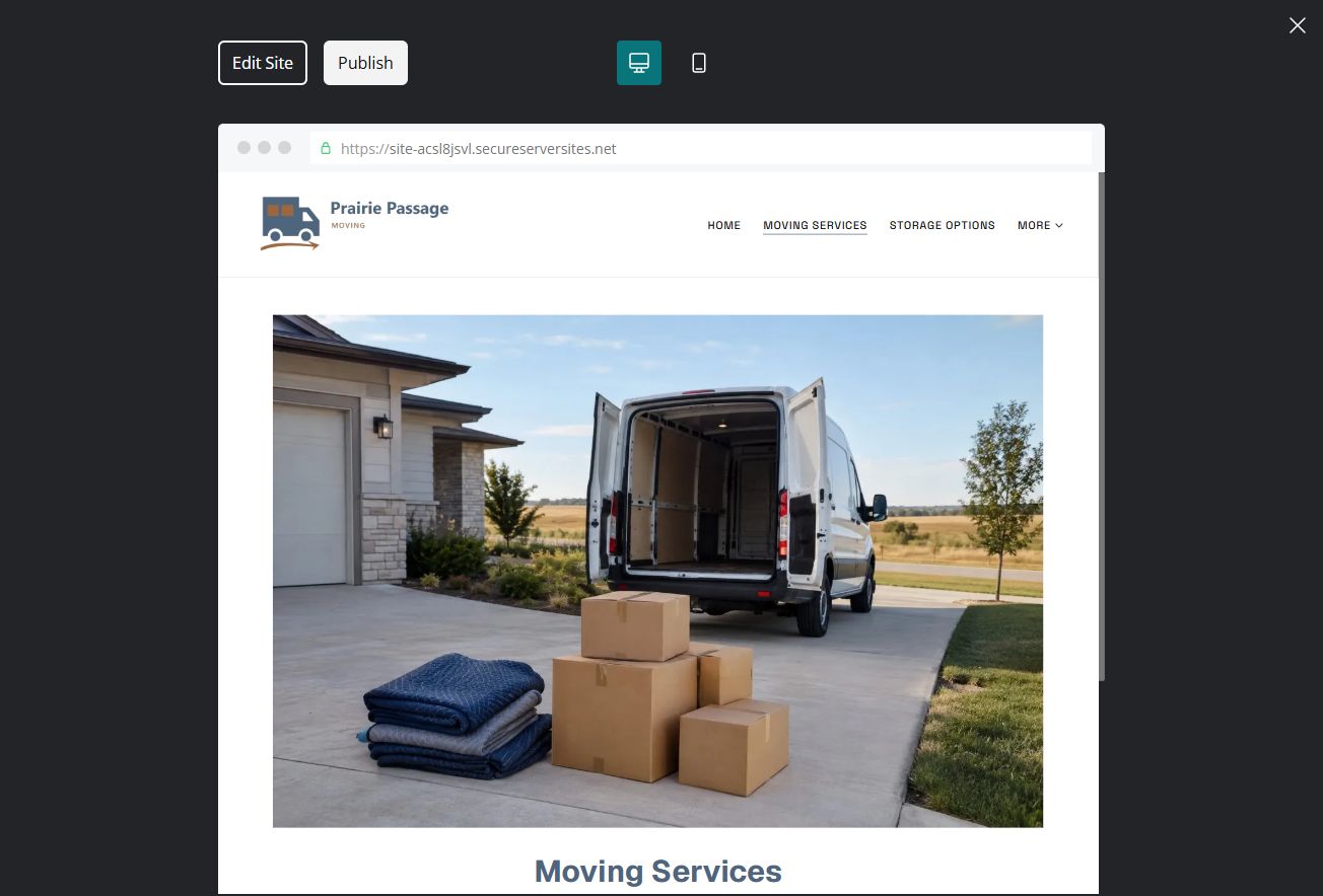 Captured first-screen Moving Services example