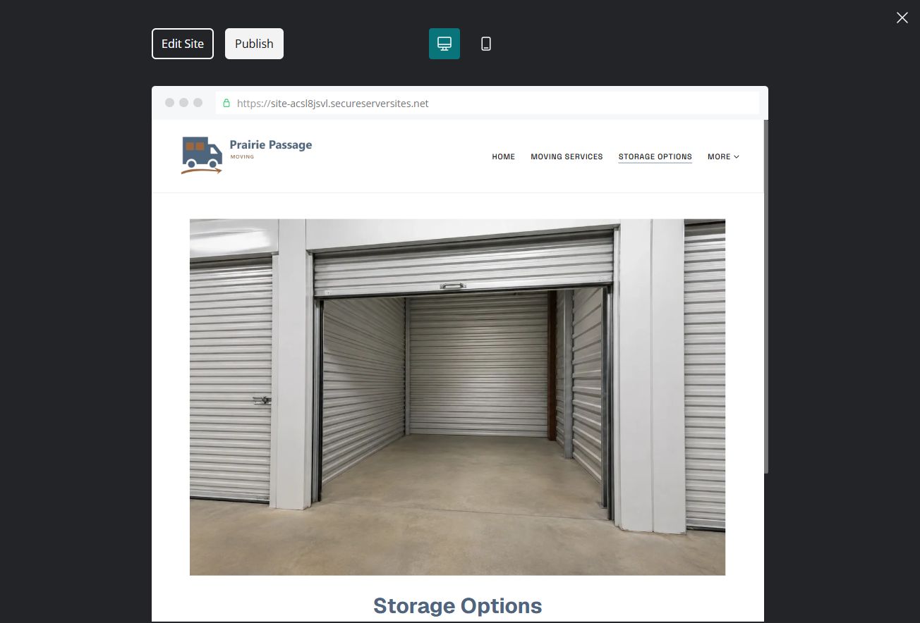 Captured first-screen Storage Options example