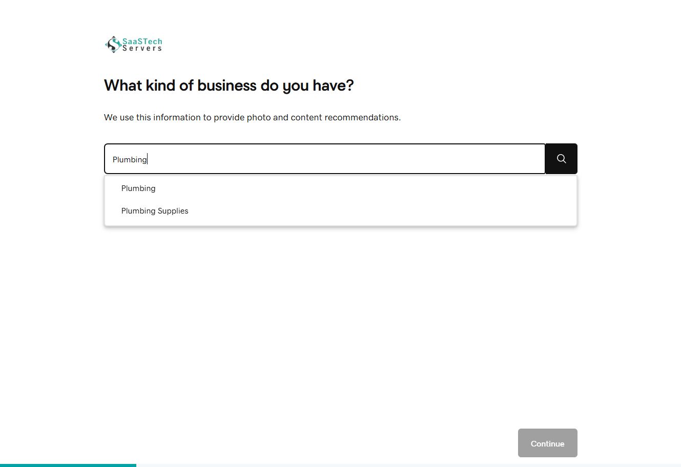 Plumbing category search with suggestions in Website Builder setup