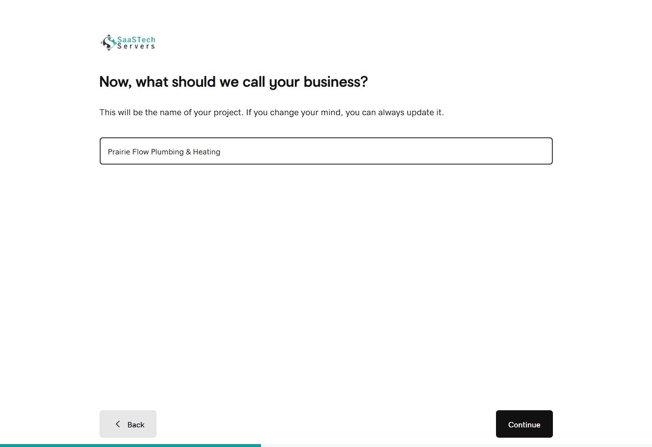 Prairie Flow Plumbing and Heating entered in business name setup