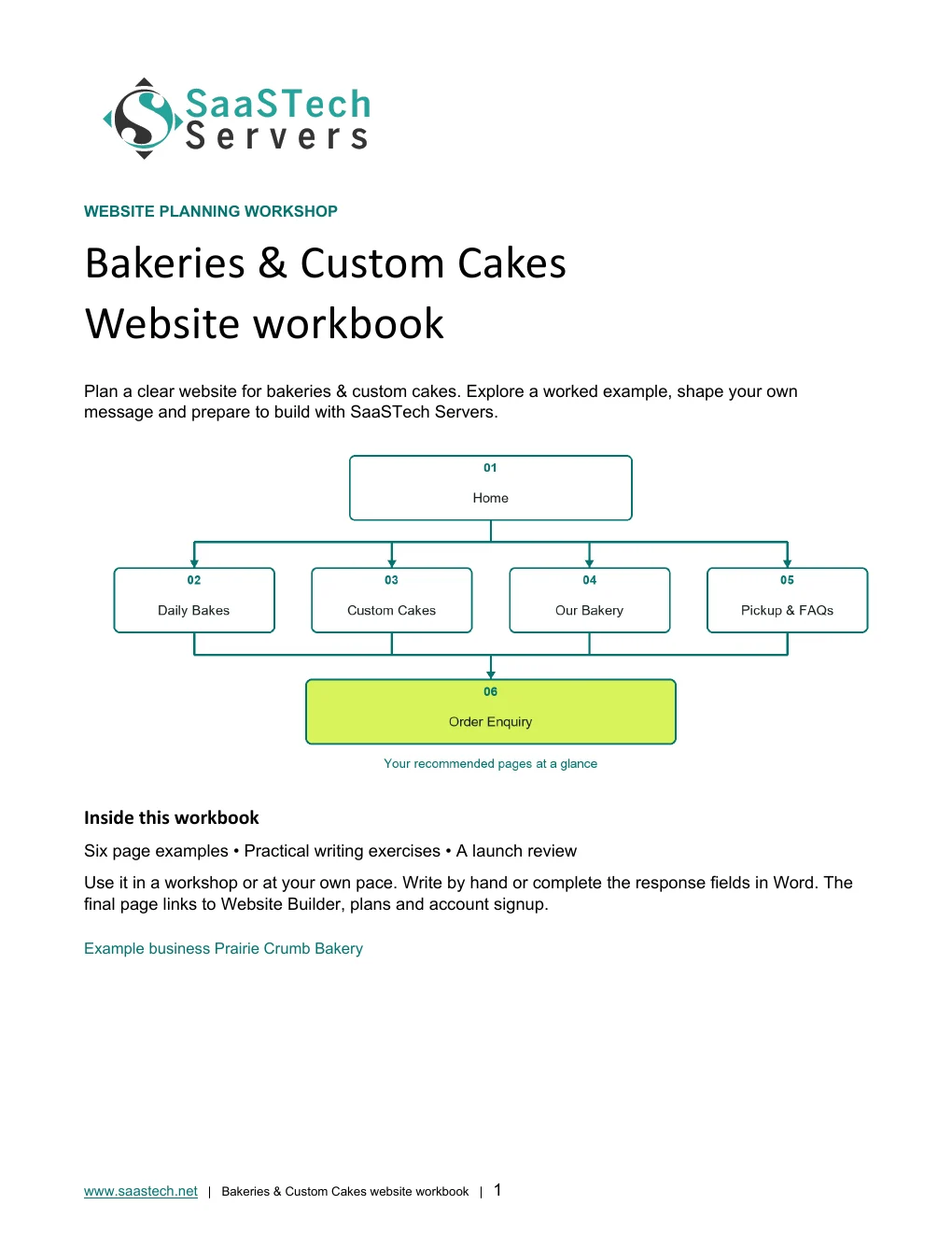 Bakeries & Custom Cakes website workbook cover