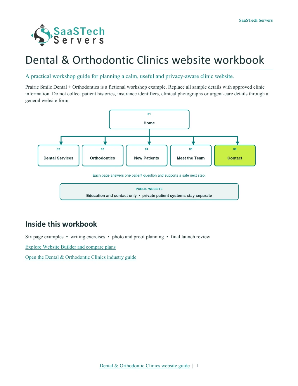 Dental & Orthodontic Clinics website workbook cover