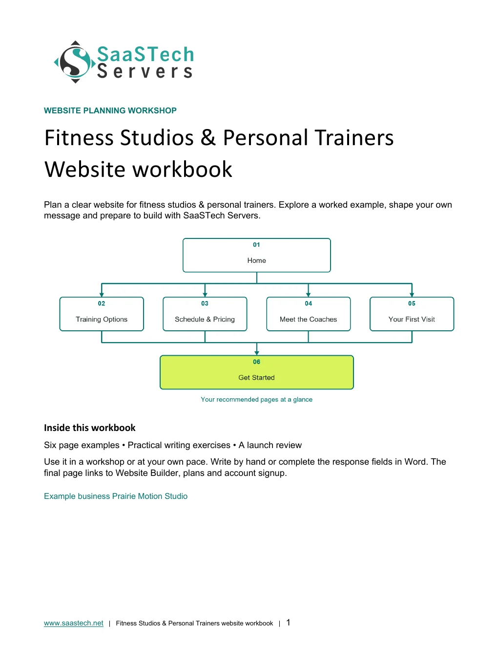 Fitness Studios & Personal Trainers website workbook cover