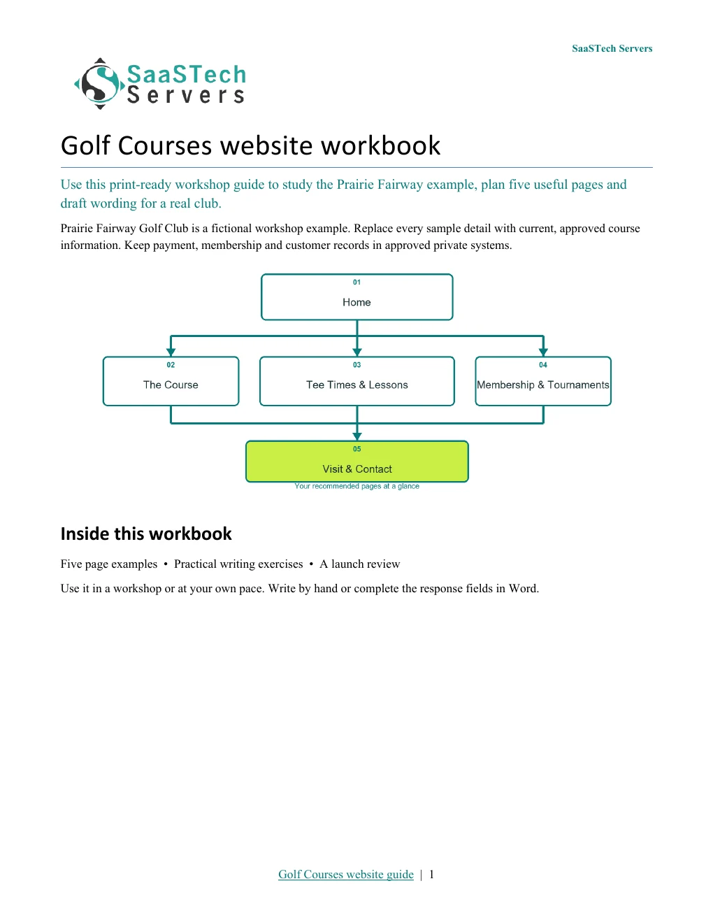 Golf Courses website workbook cover